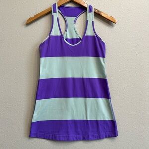 Lululemon Cool Racerback Tank Top Shirt Stripe Purple Mint Yoga Running Size 6